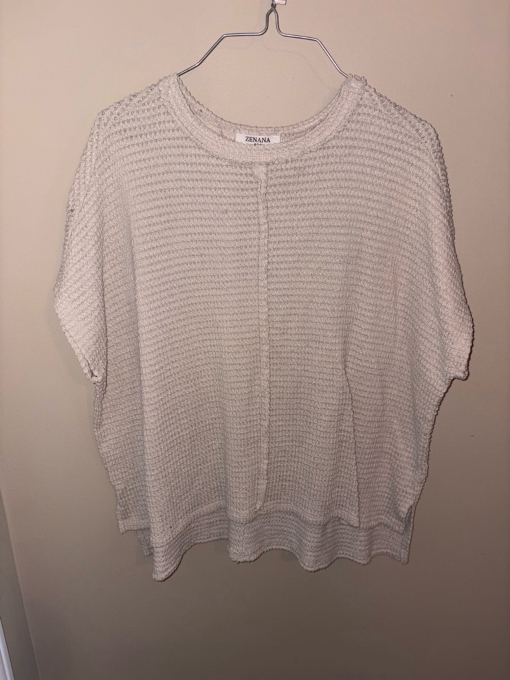 Zenana Outfitters Cream Waffle Knit Short Sleeve Top
